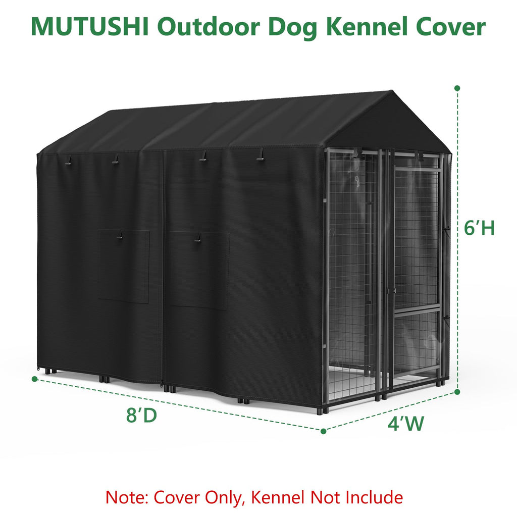 Black Full Coverage Dog Kennel Cover with PVC Window and Mesh L7772