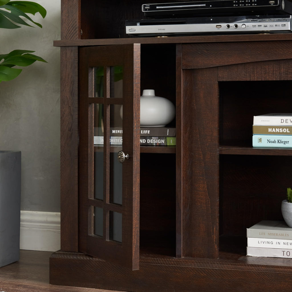 Espresso TV Stand with Glass Door and Open Shelves N8888