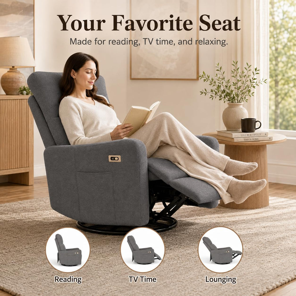 Dark Gray Swivel Rocker Recliner Chair F92038