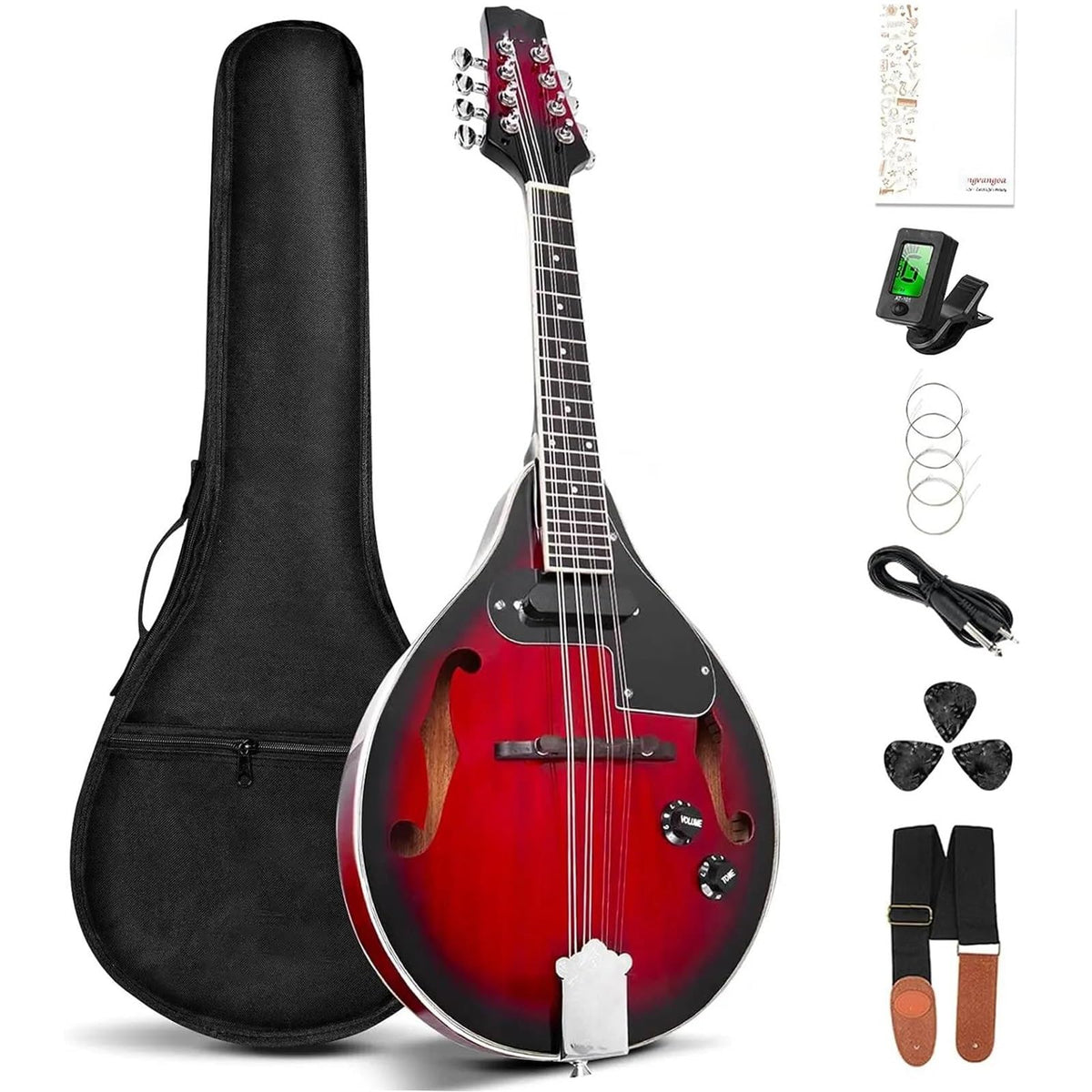 Red Sunburst Mahogany Wood A Style Acoustic Electric Mandolin N3961
