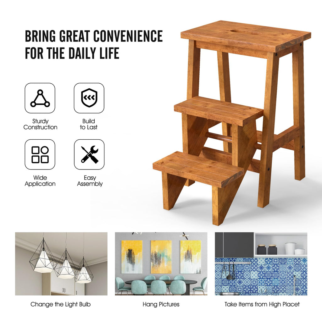 3 Tier Wood Step Ladder with Anti-Slip E6679
