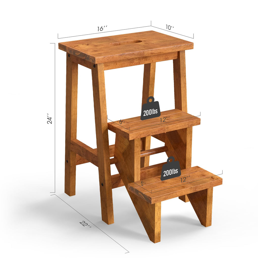 3 Tier Wood Step Ladder with Anti-Slip E6679