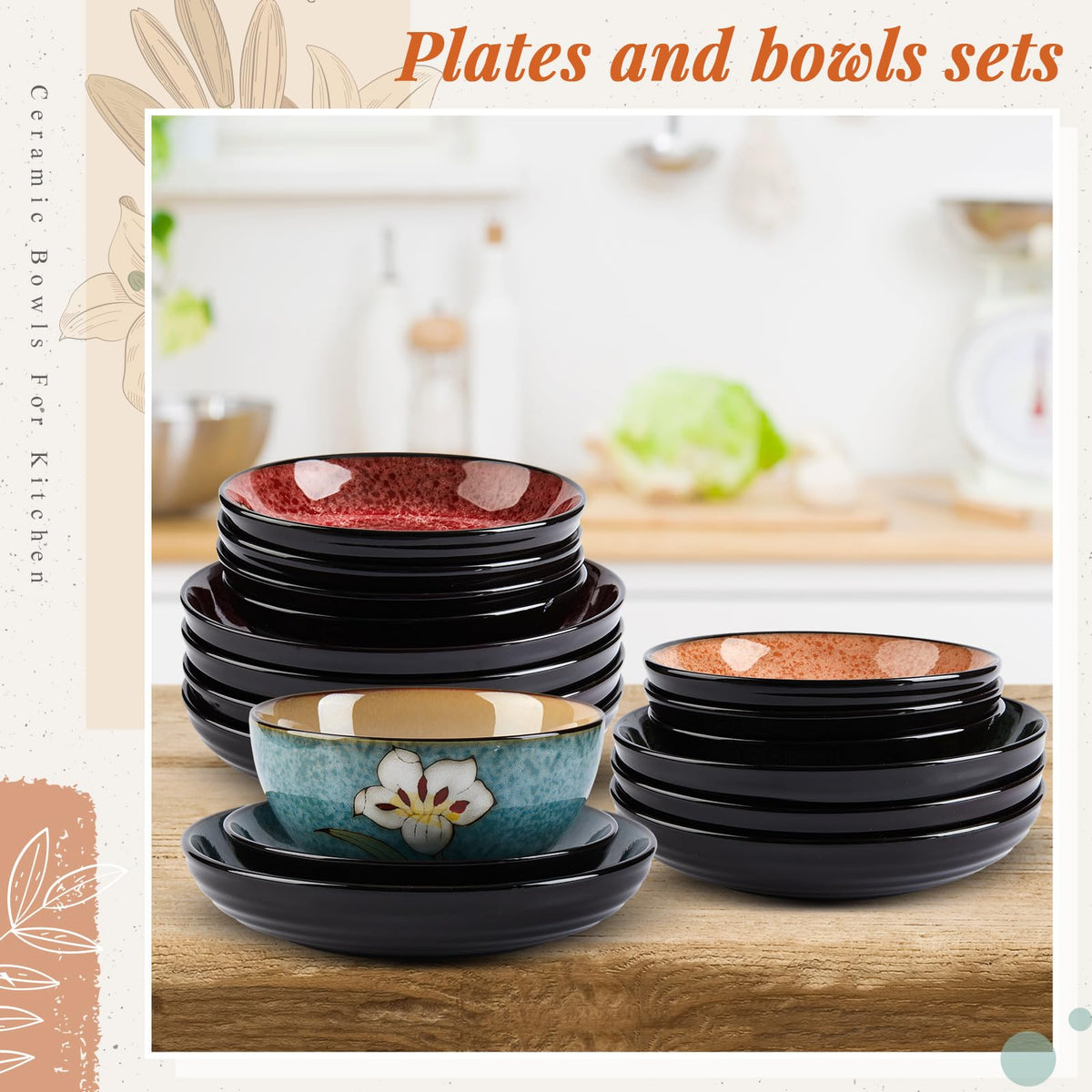 12 Pcs Floral Ceramic Dinnerware Set for 4 M176