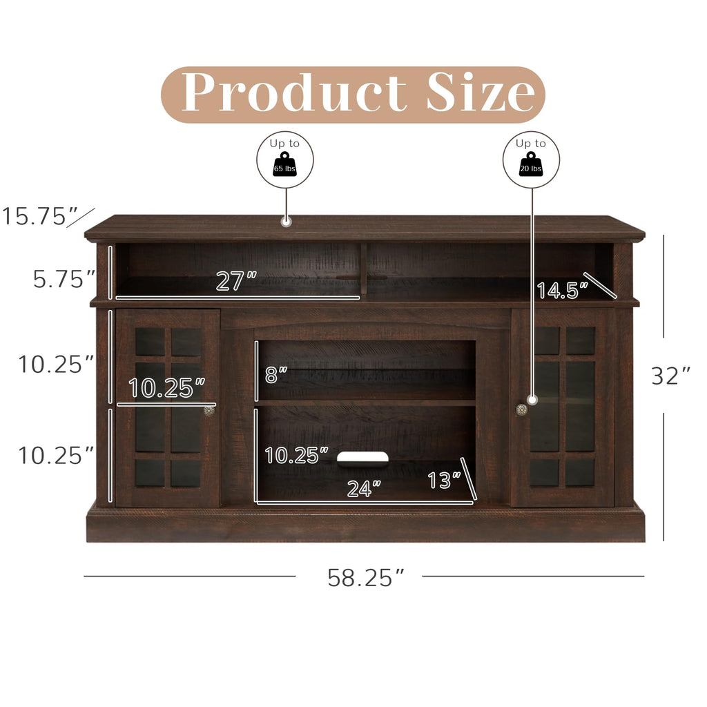 Espresso TV Stand with Glass Door and Open Shelves N8888
