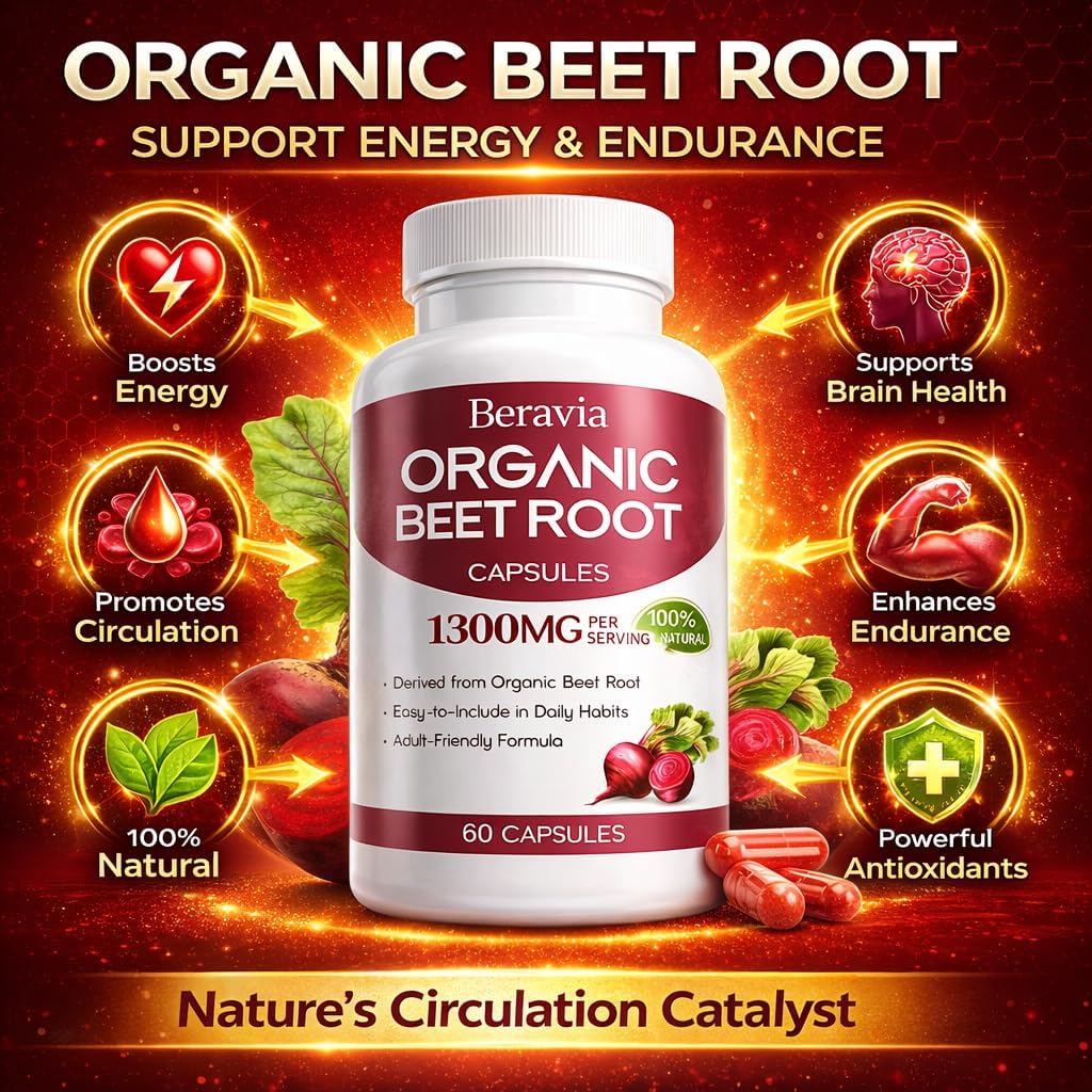 Organic Beet Root Capsules, 1300mg - 60 Capsules Q790