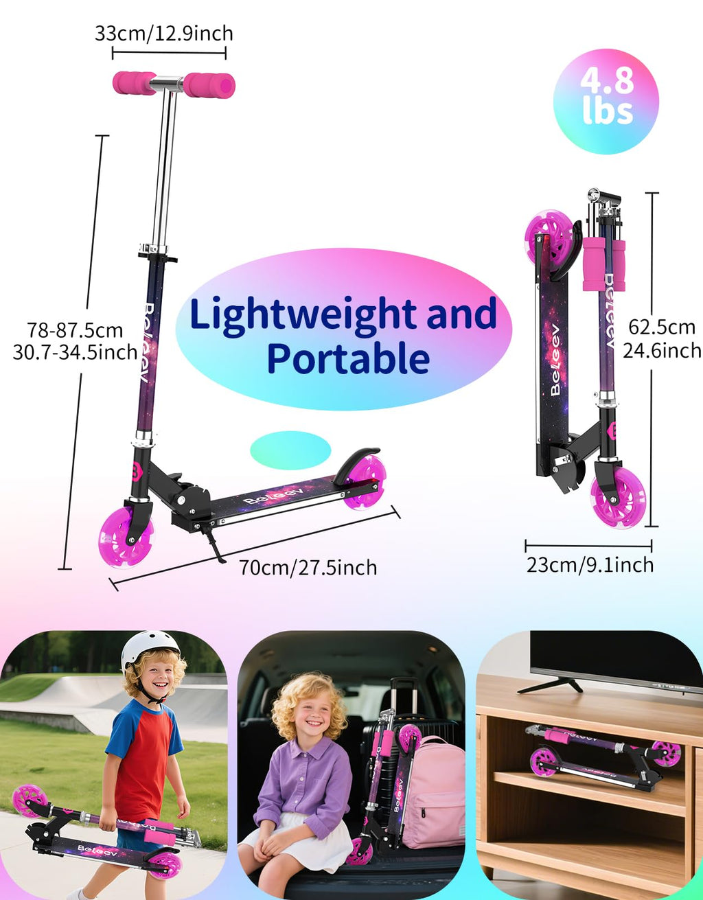 2 Wheel Folding Kick Scooter with Light Up Wheels E299