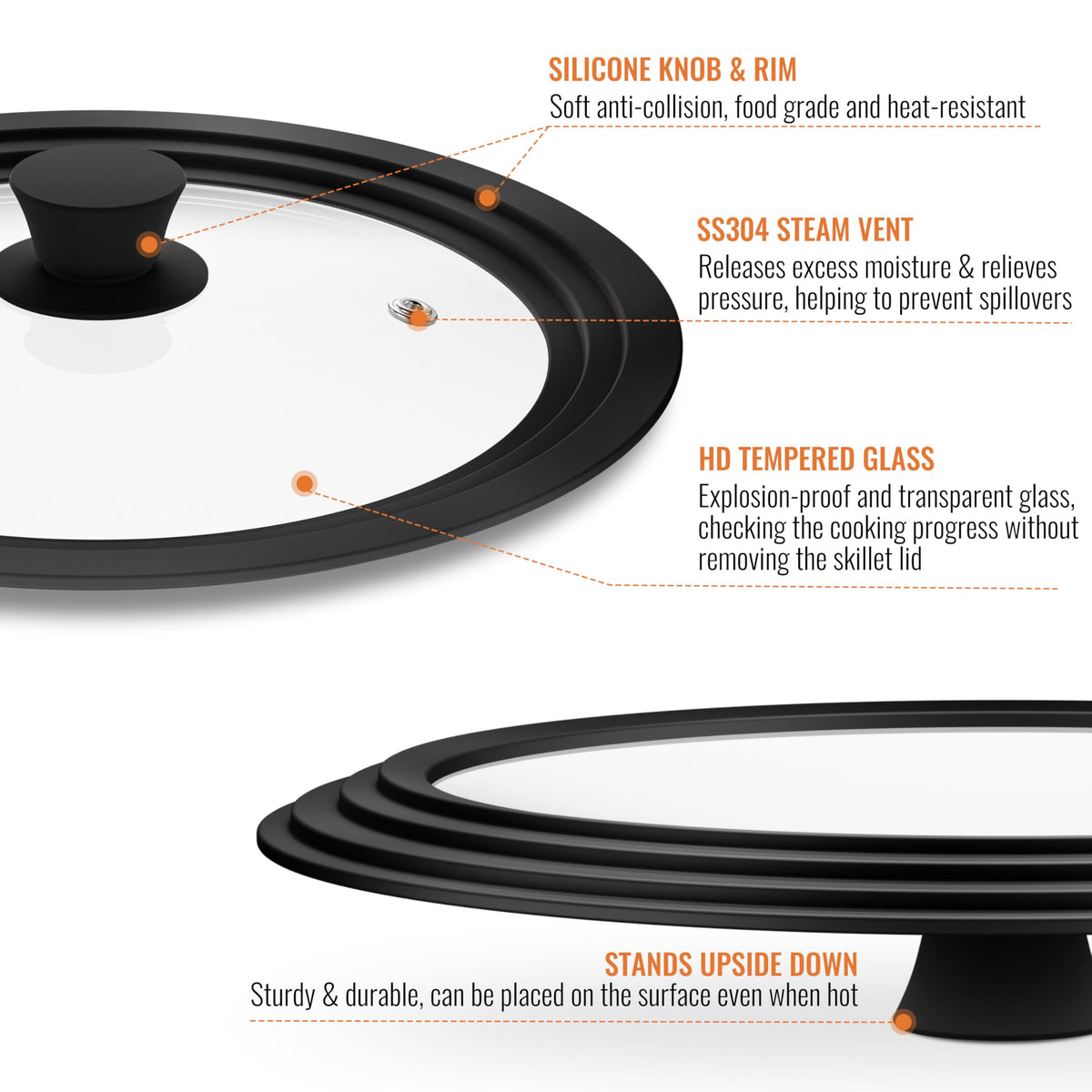 Tempered Glass Pot Lid with Silicone Rim, 10.5", 11" and 12" A199262