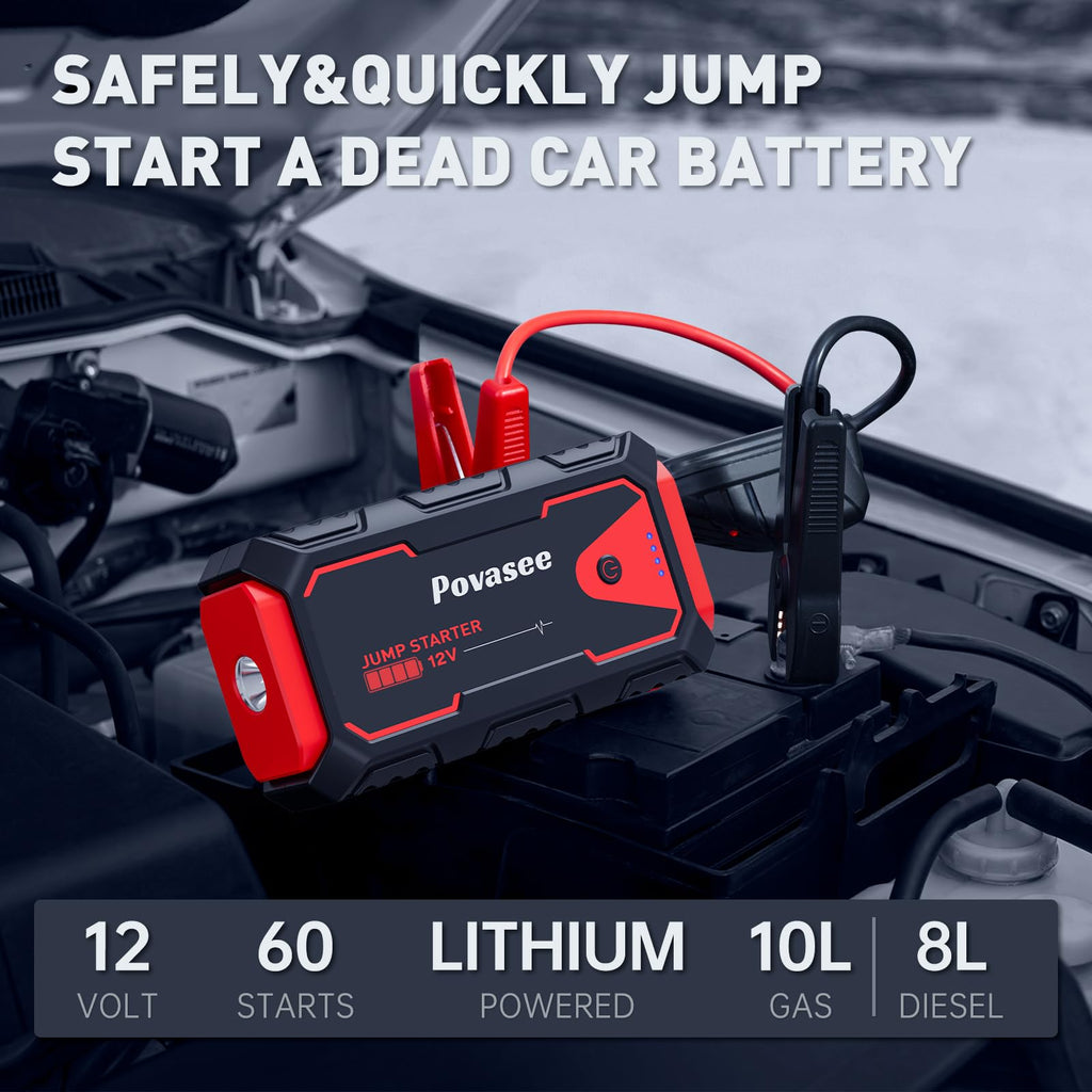 5000A 12V Portable Jump Starter with USB Dual Output LED Light Storage Case R9513