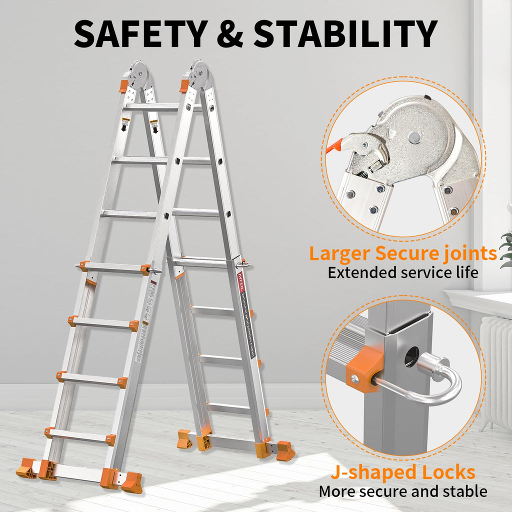 11FT Multi Position Aluminum Folding Ladder with Tool Tray V57317