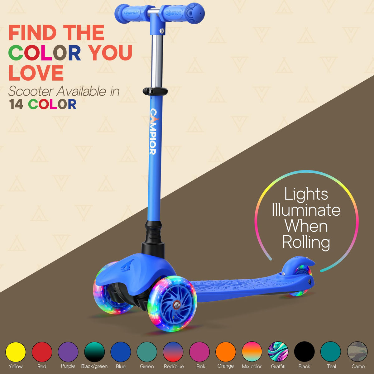 Blue Mini 3 Wheel Scooter with LED Light-Up Wheels O840