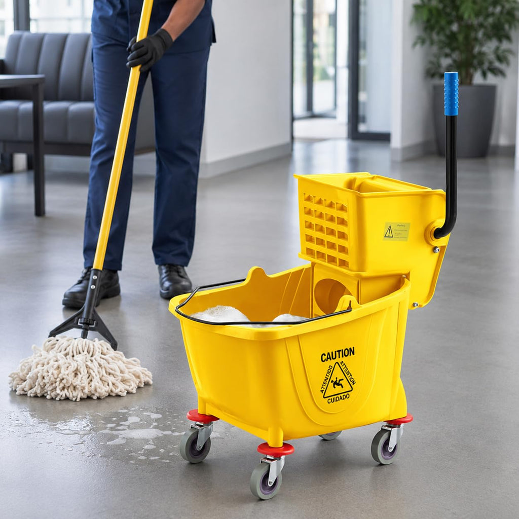 Yellow 35 Quart Mop Bucket with Wringer on Wheels F54961