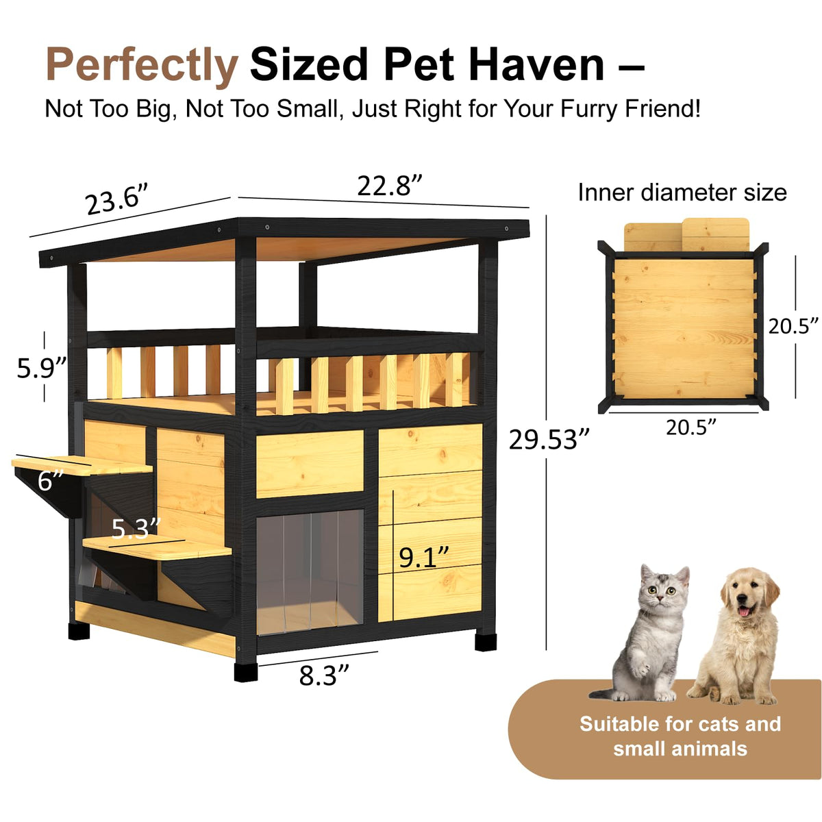 Weatherproof Two Story Outdoor Cat House with Escape Door Z100382