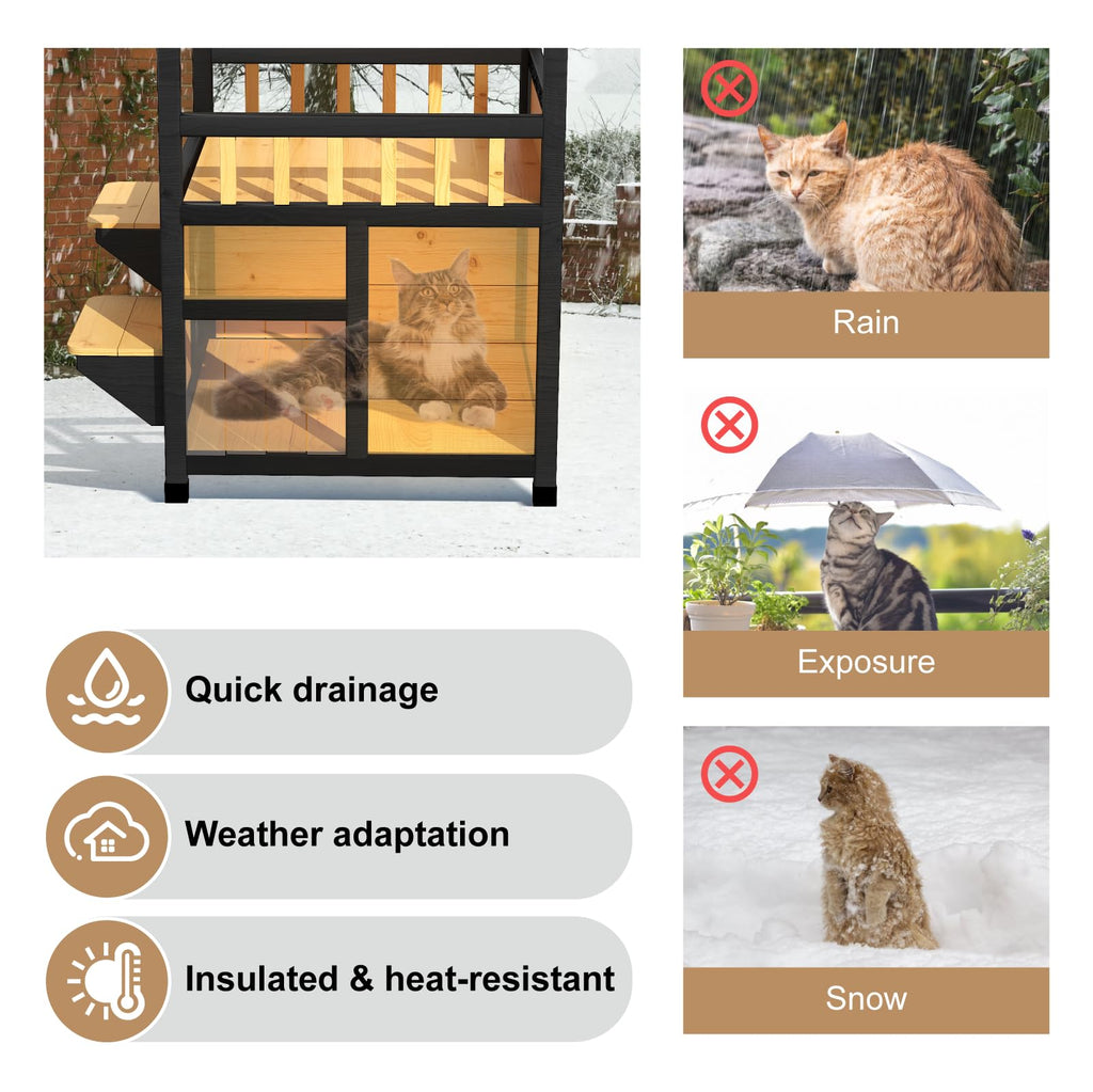 Weatherproof Two Story Outdoor Cat House with Escape Door Z100382