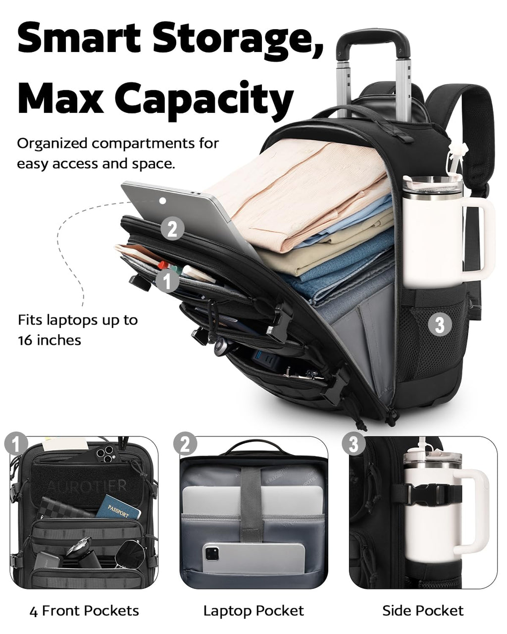 Rolling Wheeled Laptop Backpack I563
