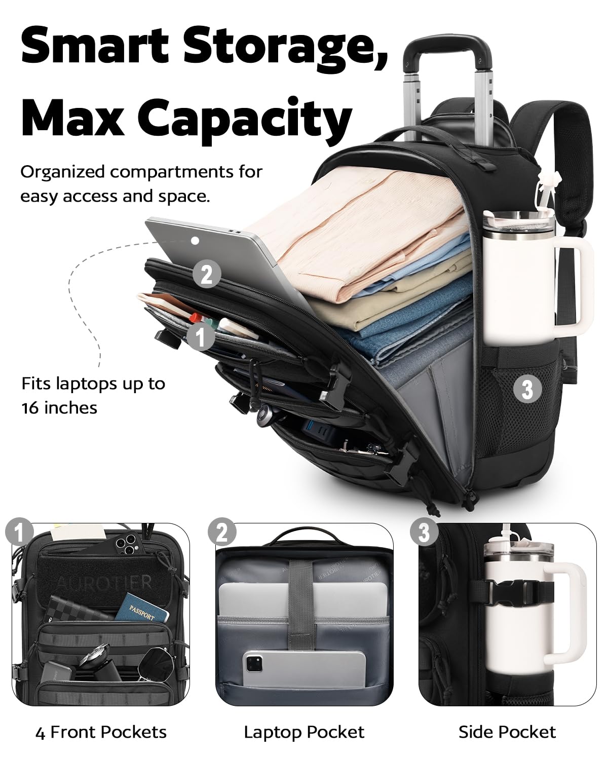 Rolling Wheeled Laptop Backpack I563