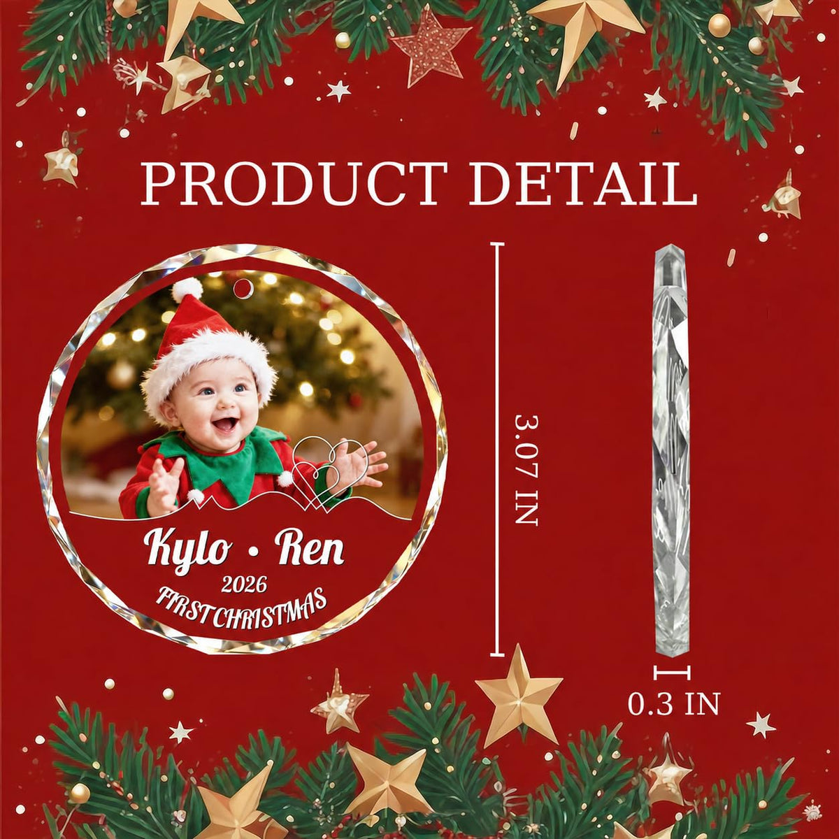Custom Photo Crystal Glass Christmas Ornament L713968
