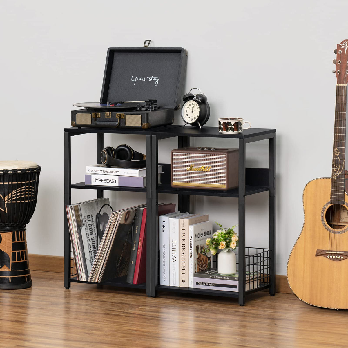 Black 3 Tier End Table with Storage Shelf J7237