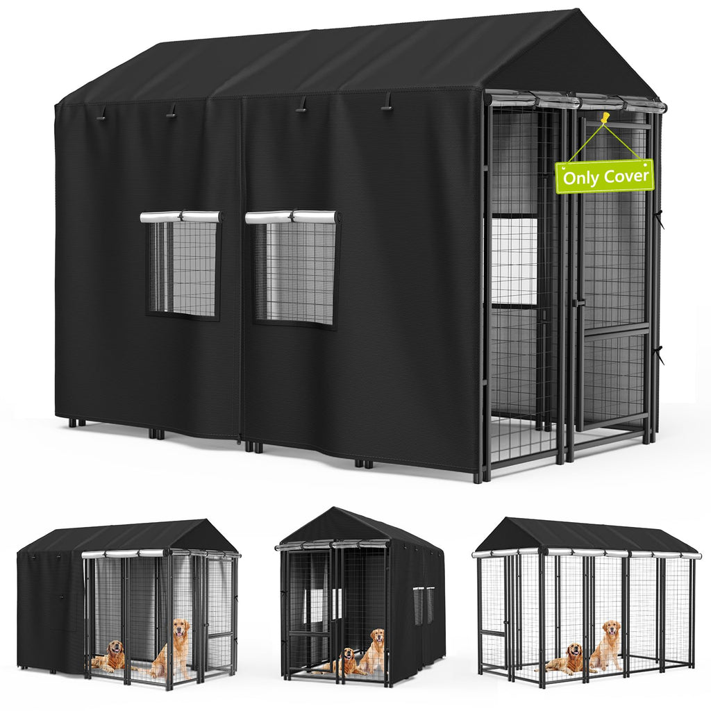Black Full Coverage Dog Kennel Cover with PVC Window and Mesh L7772