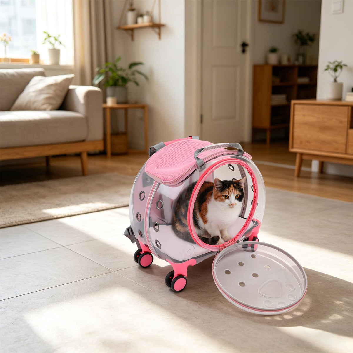 Pink Pet Trolley Case with Shock-Absorbing Wheels S9693