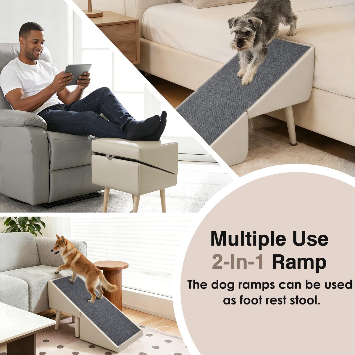 Foldable Non-Slip Wooden Dog Ramp Ottoman C442