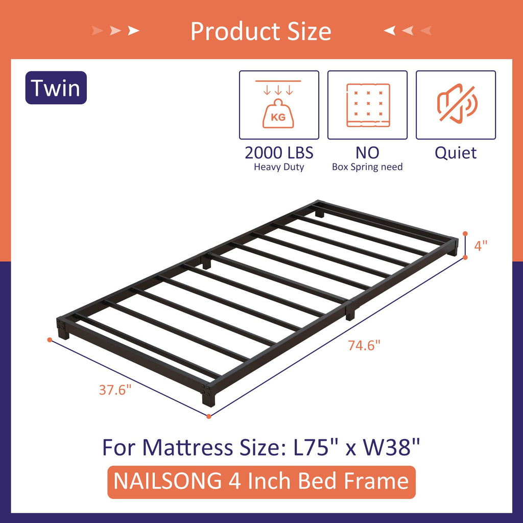 4 Inch Low Profile Twin Platform Bed Frame R7041