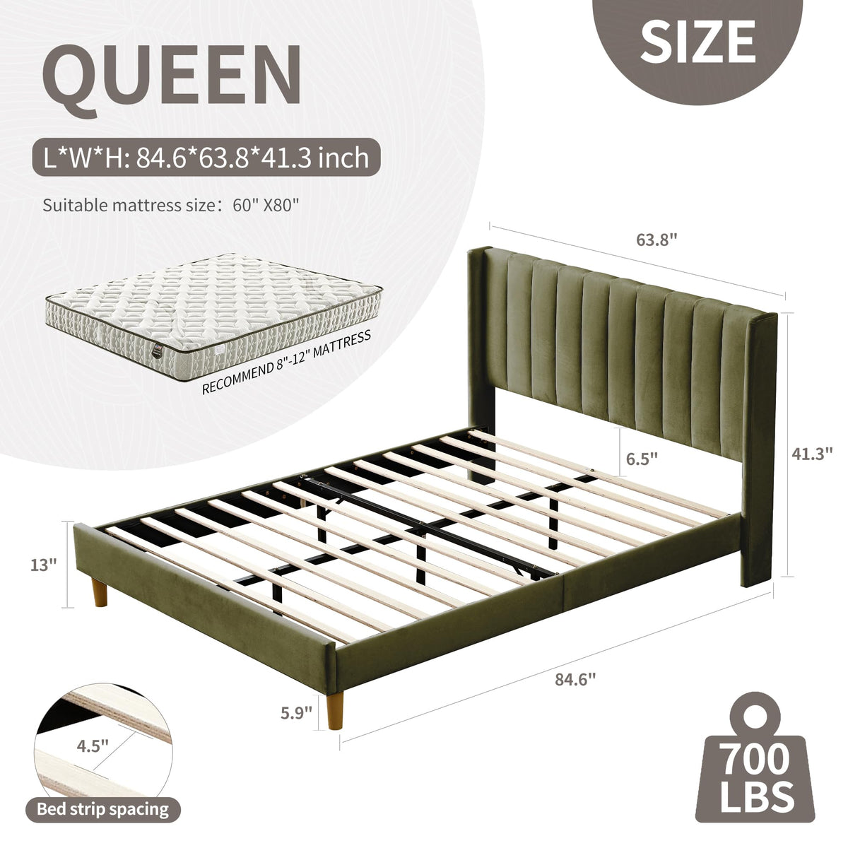 Queen Bed Frame with Upholstered Headboard B1782