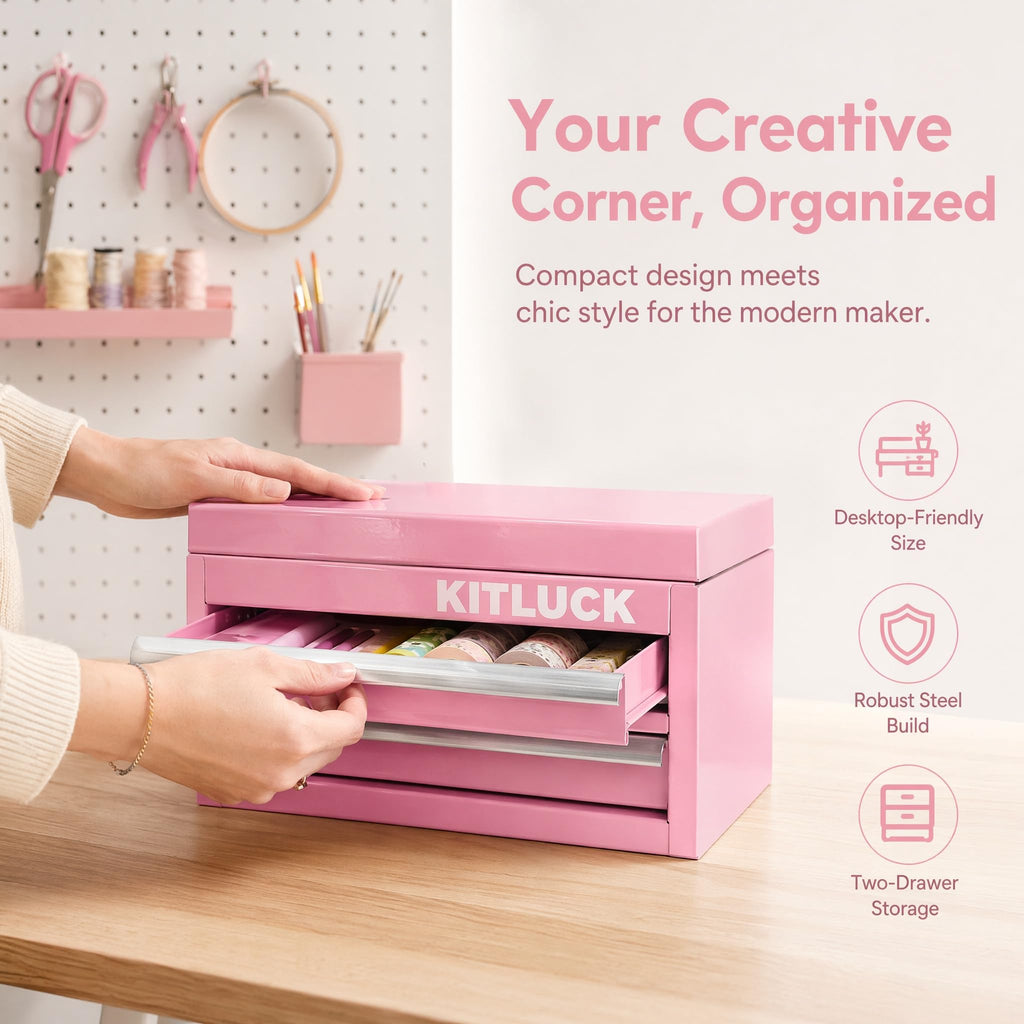 Pink 2-Drawer Metal Tool Box W322