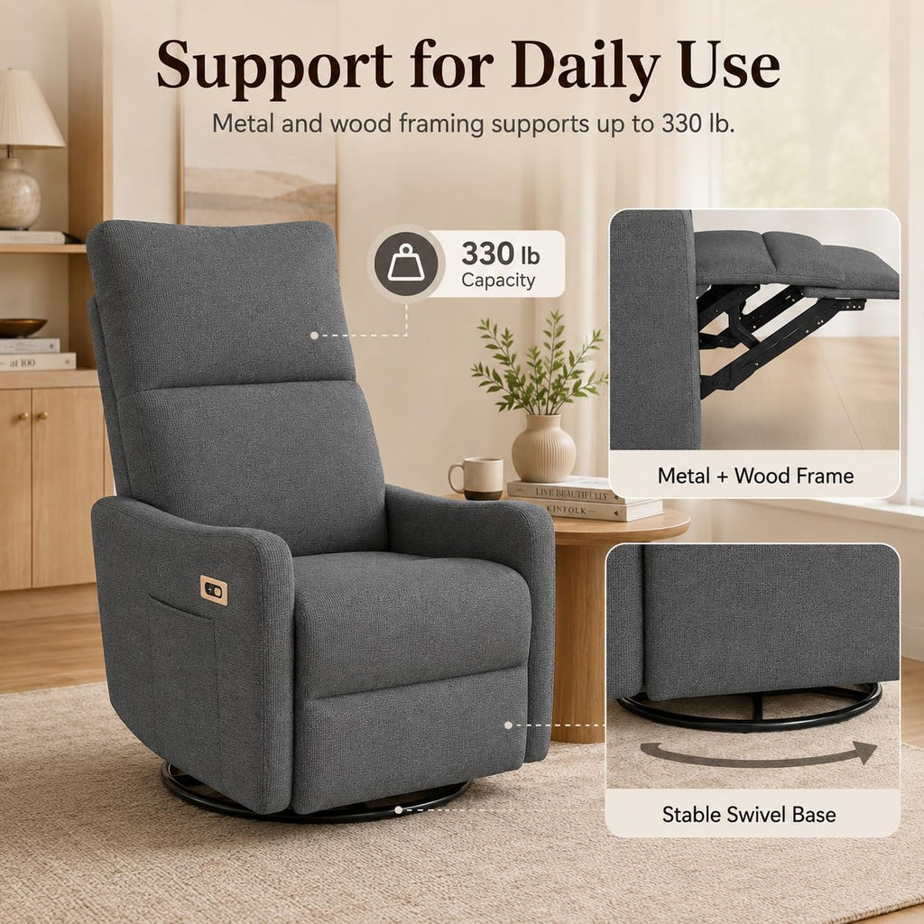 Dark Gray Swivel Rocker Recliner Chair F92038