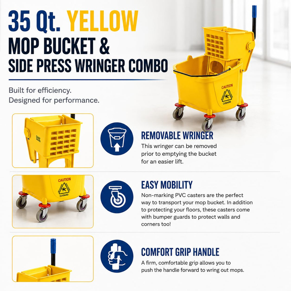 Yellow 35 Quart Mop Bucket with Wringer on Wheels F54961