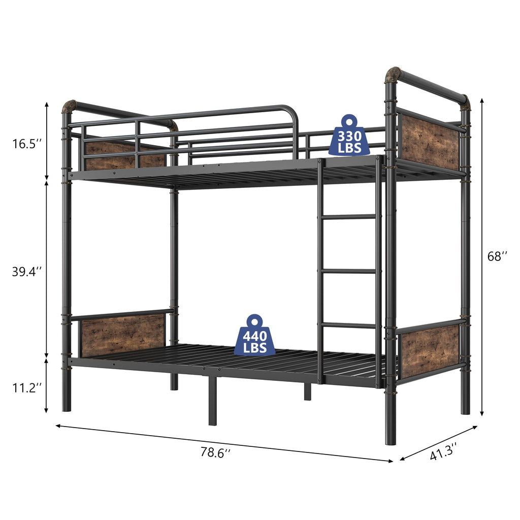 Twin Over Twin Metal Bunk Bed with Safety Guard Rails G882