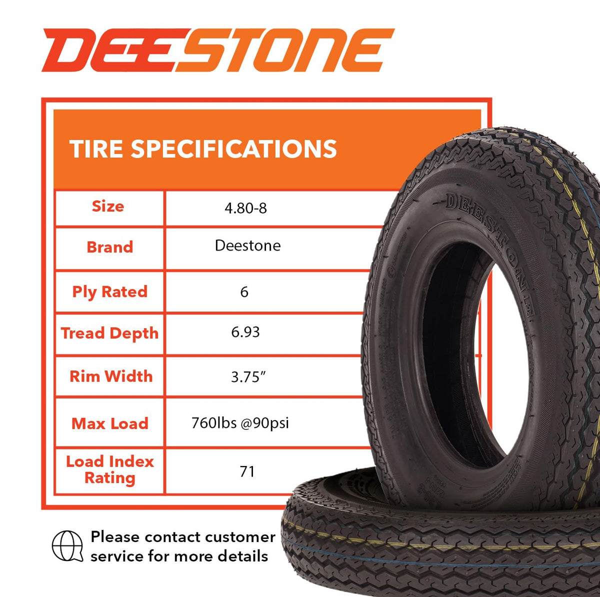 4.80-8 2 Tires 6 Ply Trailer D278645