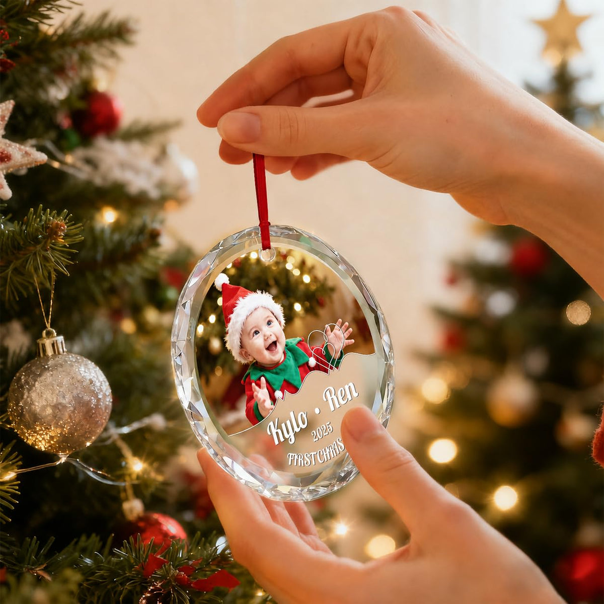 Custom Photo Crystal Glass Christmas Ornament L713968