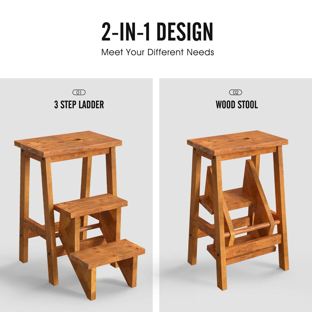 3 Tier Wood Step Ladder with Anti-Slip E6679