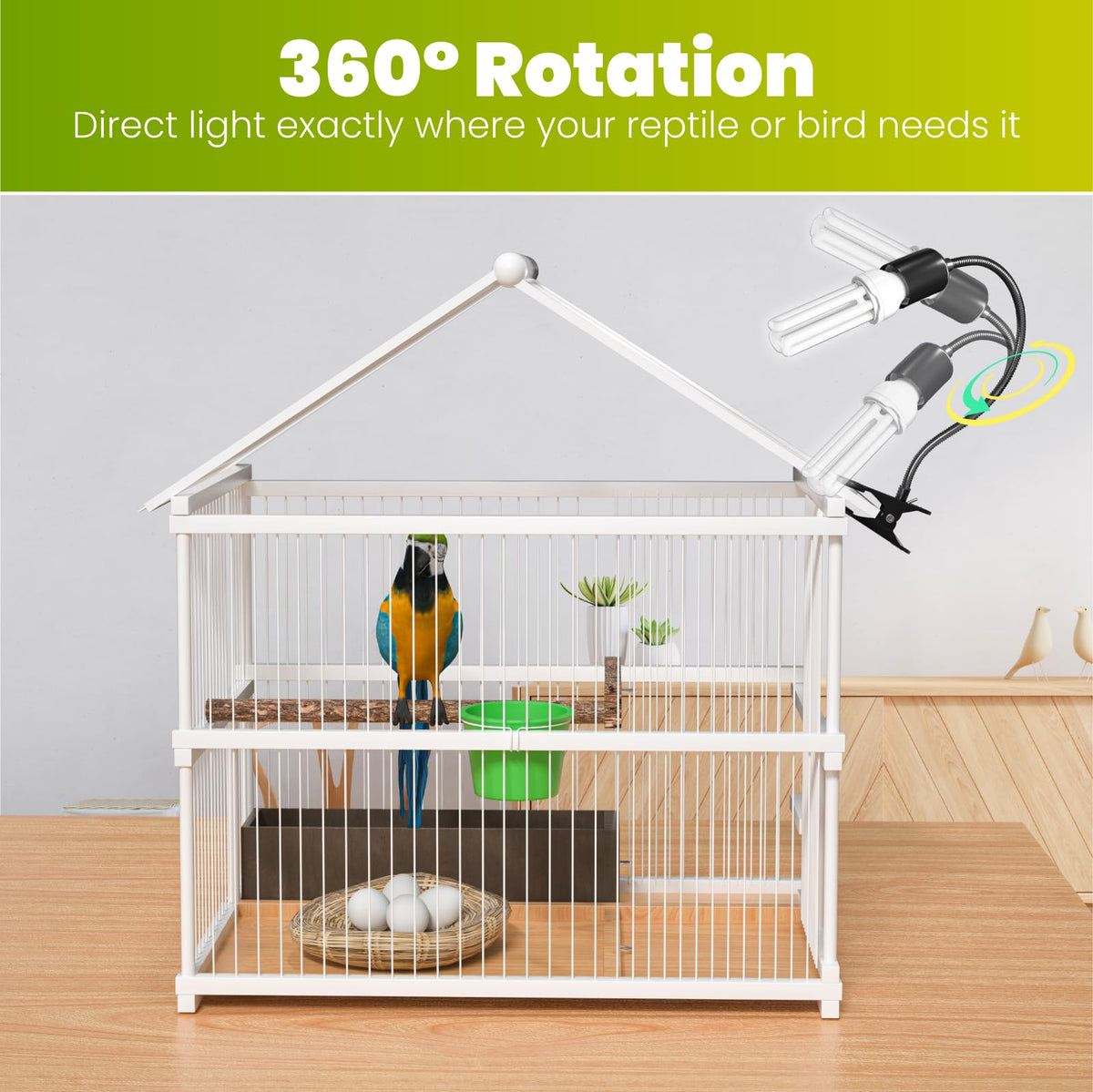 Bird Cage Lighting Combo Kit, Clip Lamp with UVB 2.4 20W Compact Fluorescent Bulb X42880