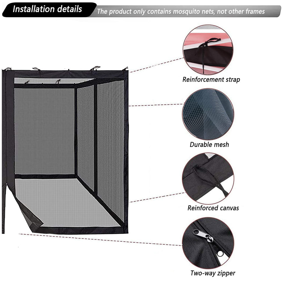 10x10 Black Replacement Mosquito Netting Sidewall Screen with Zipper K10216