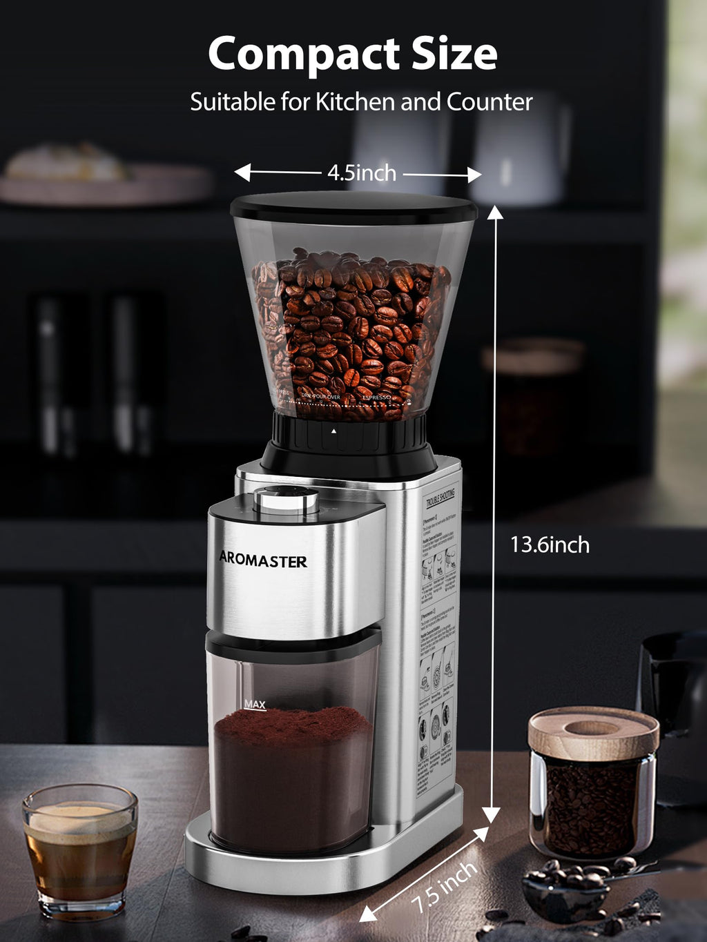 Conical Coffee Bean Grinder, 48 Settings, Anti-Static K312