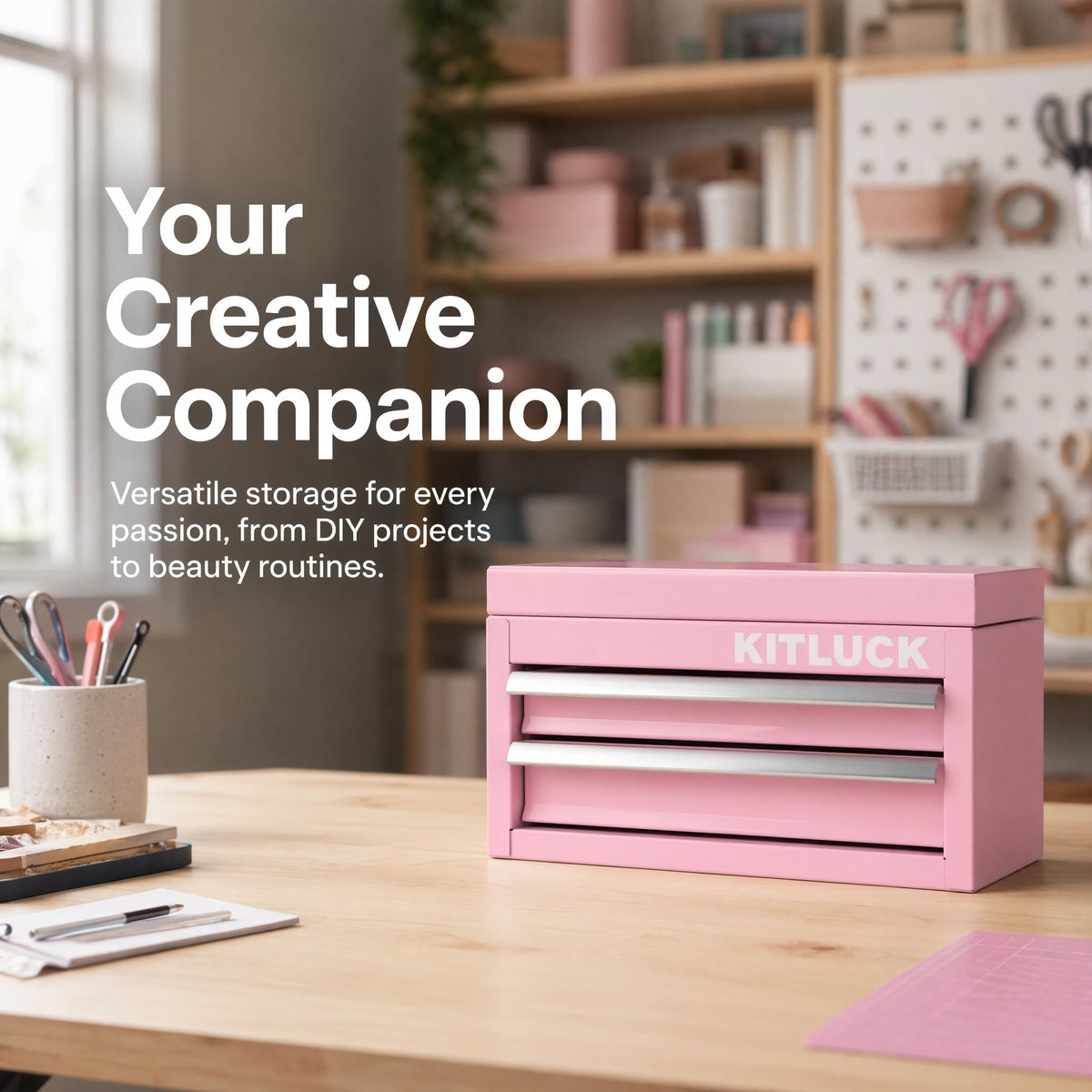 Pink 2-Drawer Metal Tool Box W322