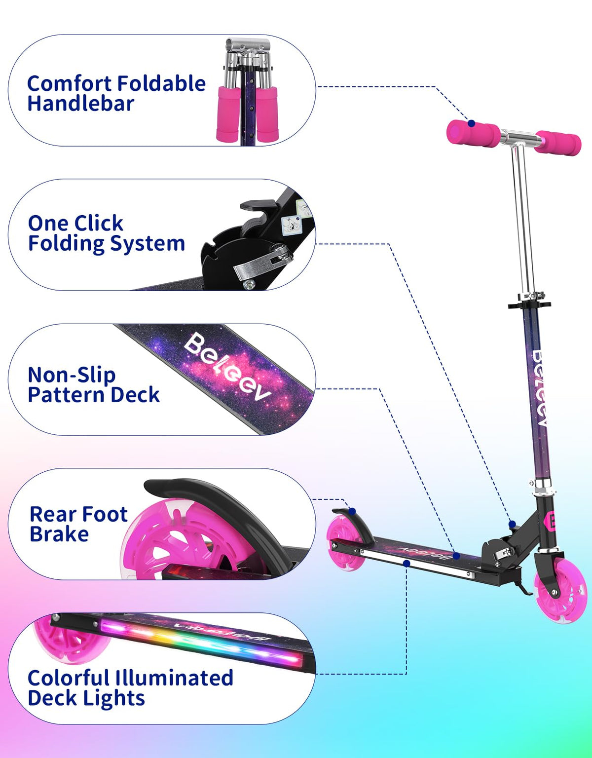 2 Wheel Folding Kick Scooter with Light Up Wheels E299