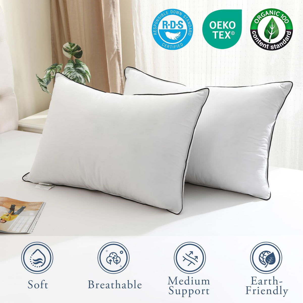 King Size Goose Feather Down Pillows Set of 2 X820