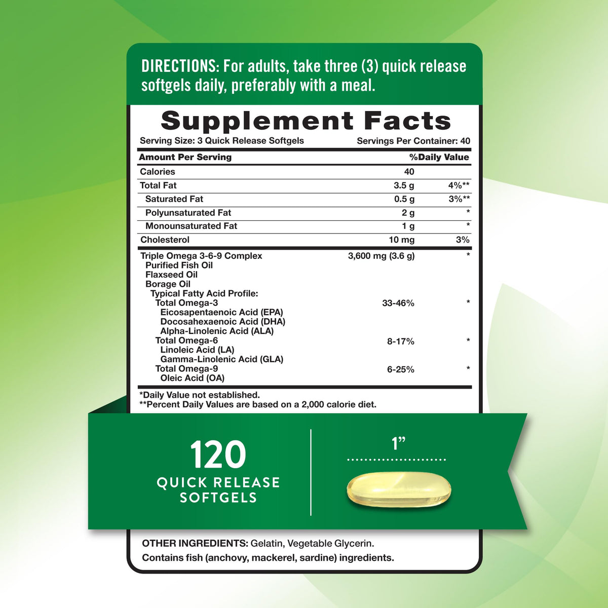 Omega 3-6-9 Softgels 3600mg 120 Count E6325