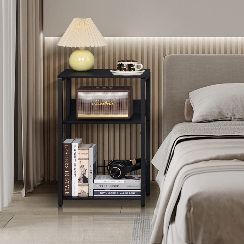 Black 3 Tier End Table with Storage Shelf J7237
