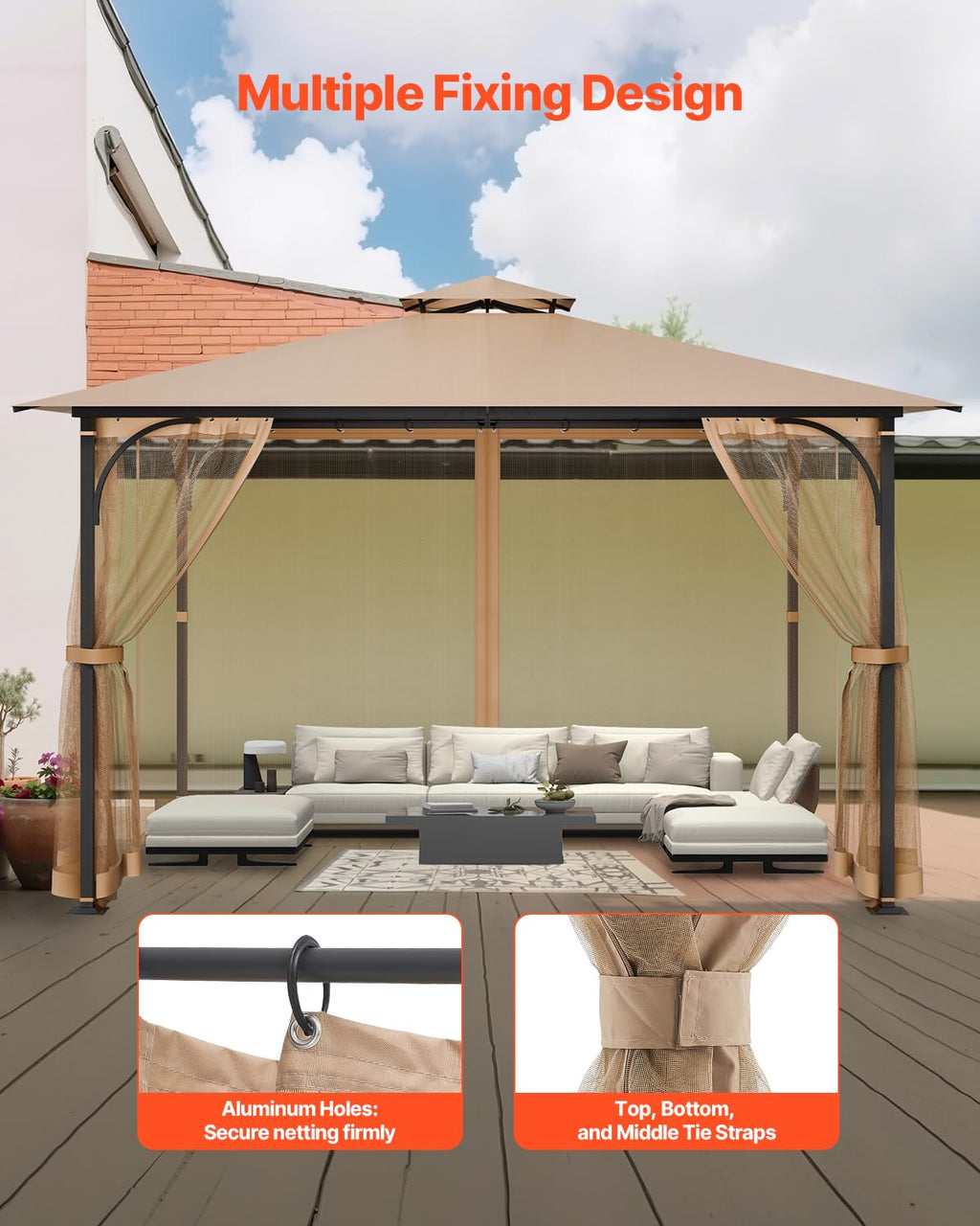 10 x 12 x 7 FT Gazebo Netting Replacement 4-Panel Sidewall Mesh Net O207