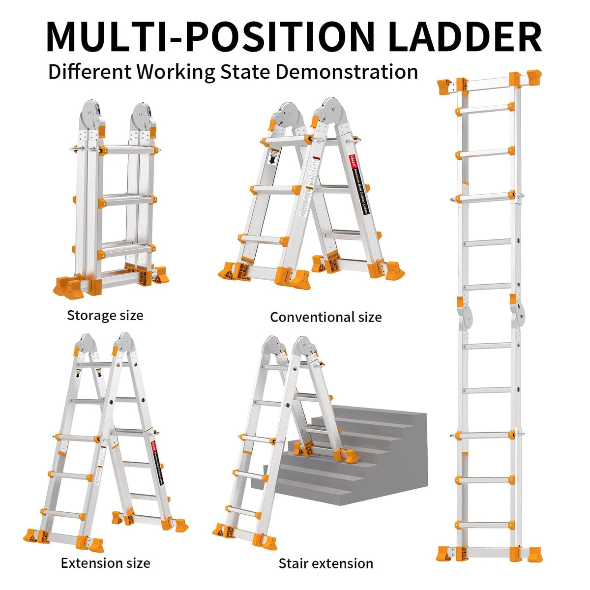 11FT Multi Position Aluminum Folding Ladder with Tool Tray V57317