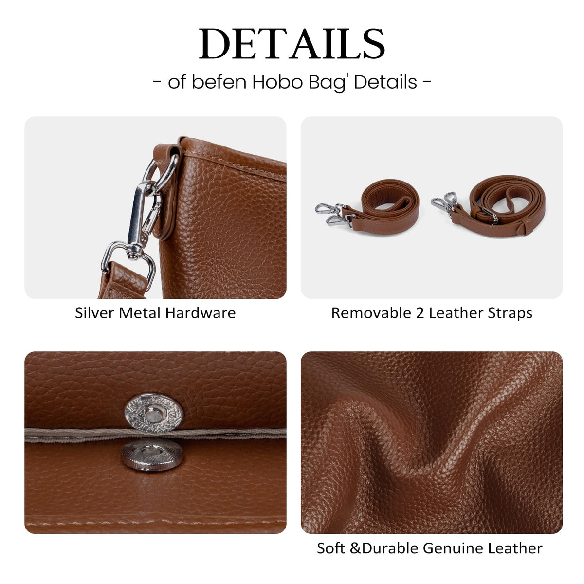 Genuine Leather Hobo Crossbody with 2 Detachable Straps S776