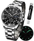 Stainless Steel Analog Quartz Chronograph Waterproof Luminous Watch U249