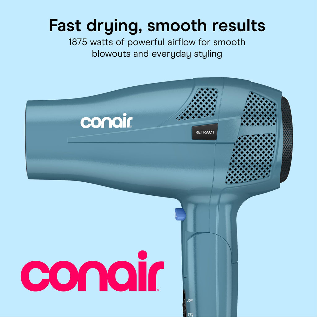 Blue 1875W Dual Voltage Folding Travel Hair Dryer D553975