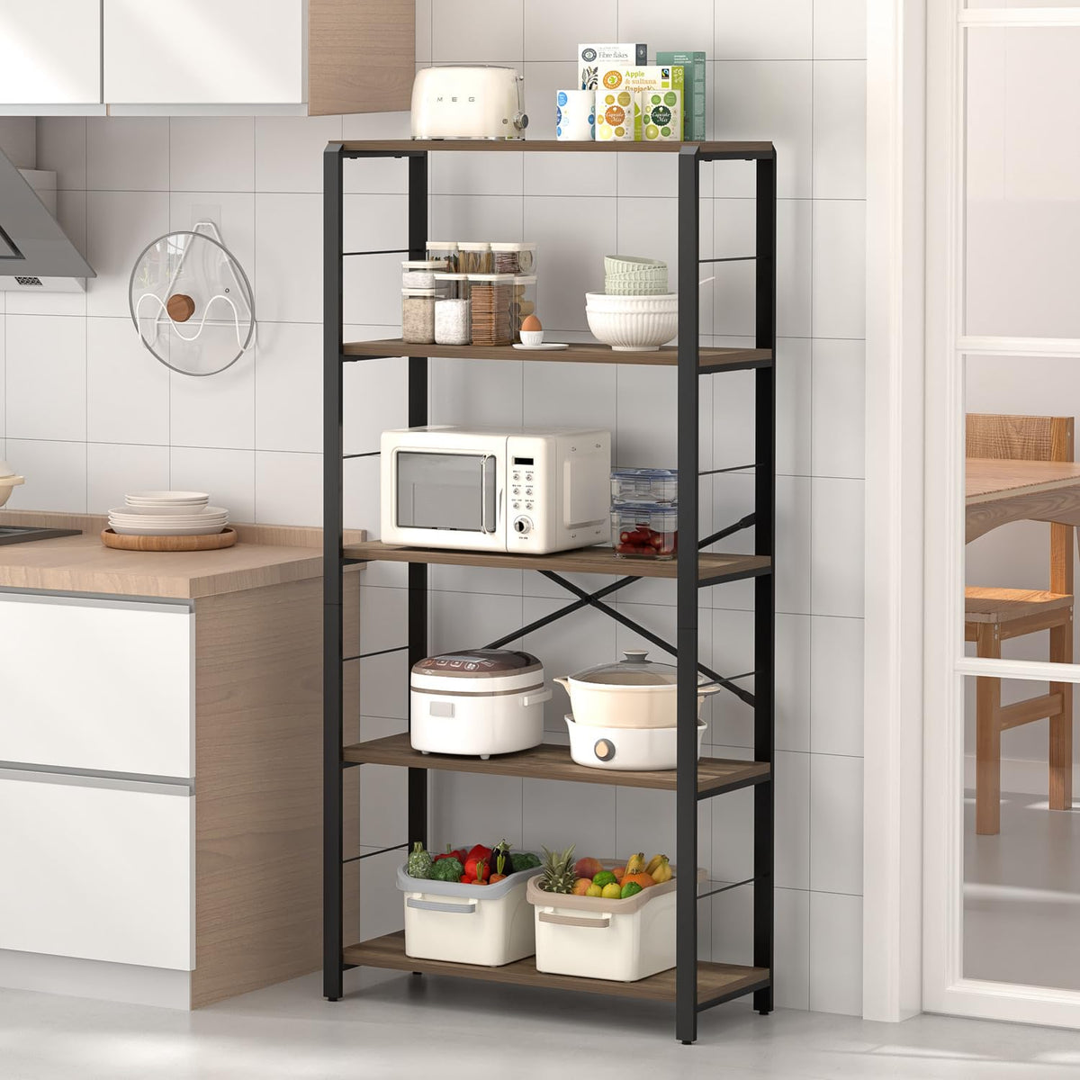 5 Tier Wood and Metal Bookshelf D873
