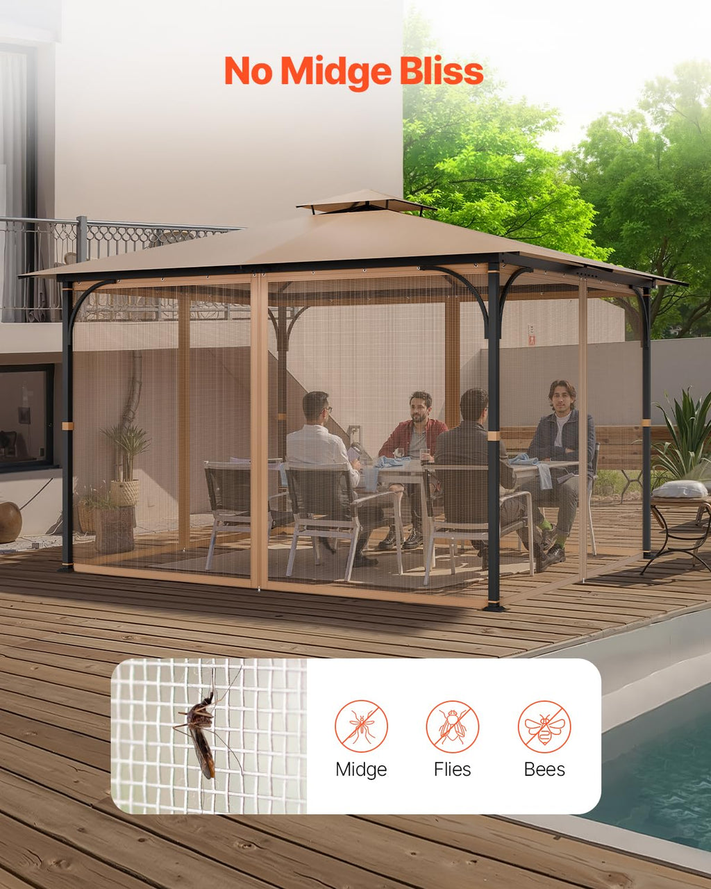 10 x 12 x 7 FT Gazebo Netting Replacement 4-Panel Sidewall Mesh Net O207