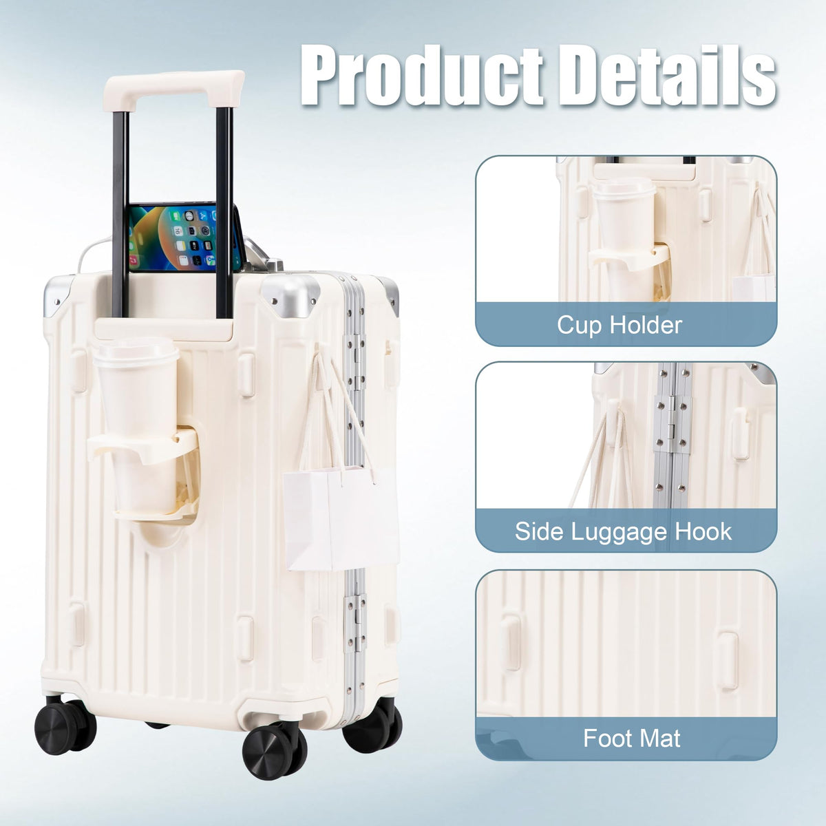20 In Aluminum Frame ABS Hard Shell Carry On Luggage J1524
