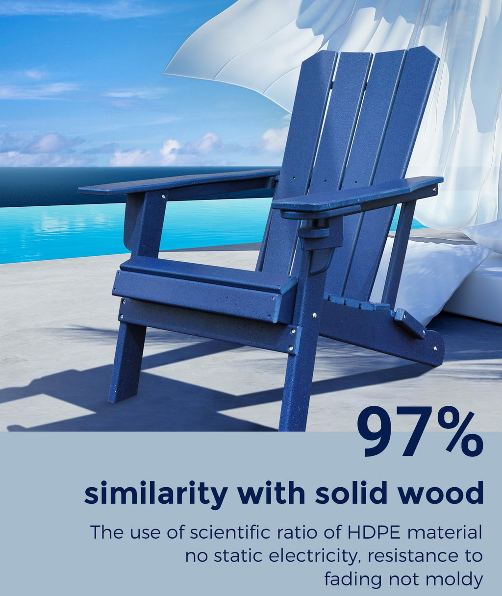 Oversized Folding HDPE Adirondack Chair with Cup Holder, Blue W3282